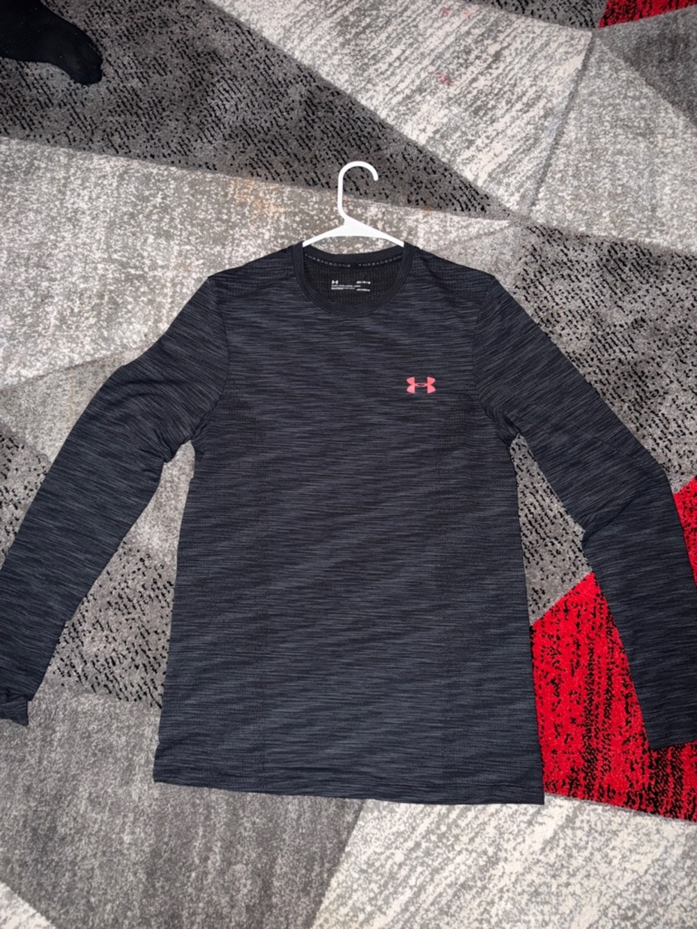 Under Armour Black Heather Long Sleeve Top with Pink Logo